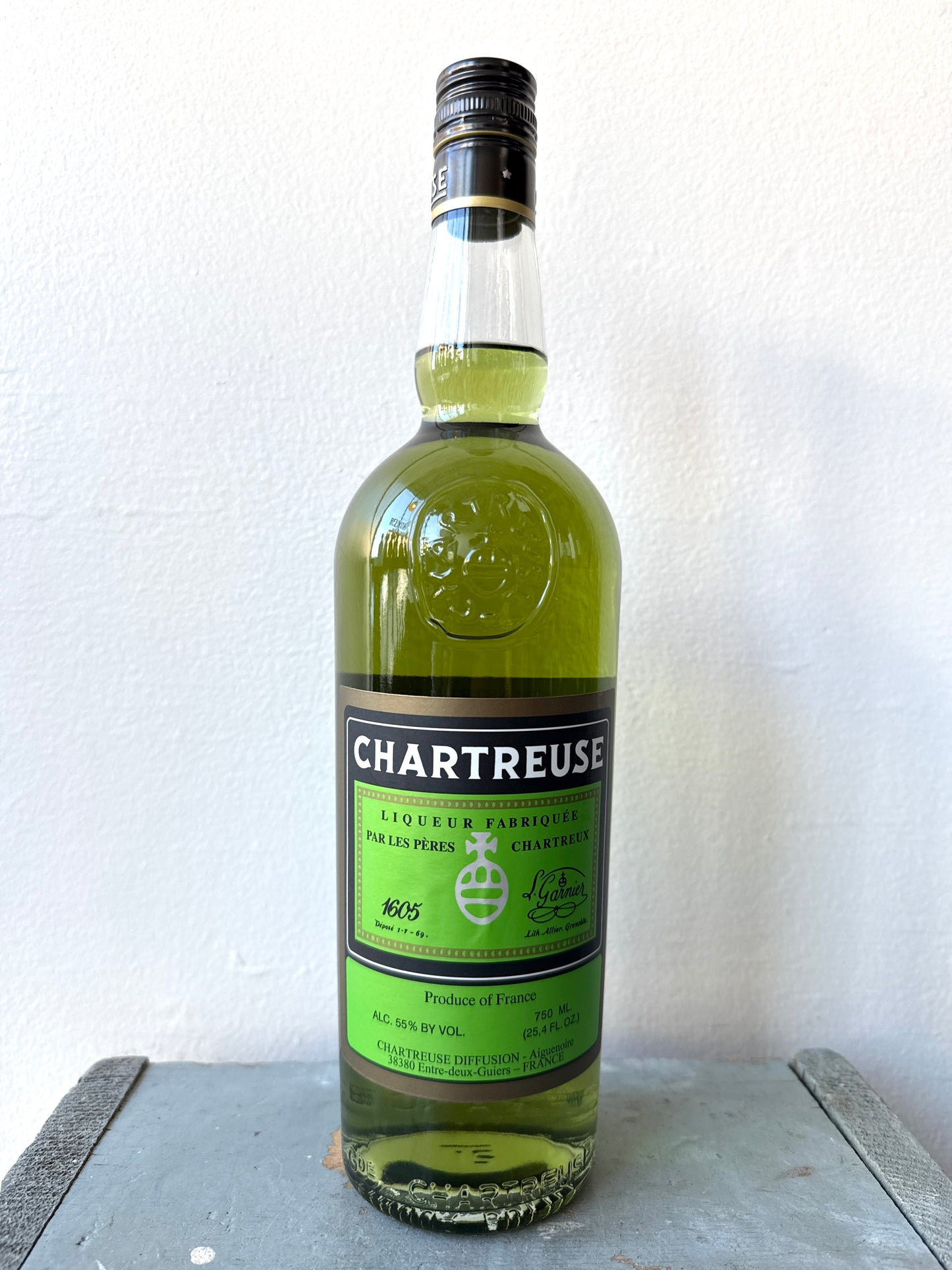 Bottle of Green Chartreuse Liqueur