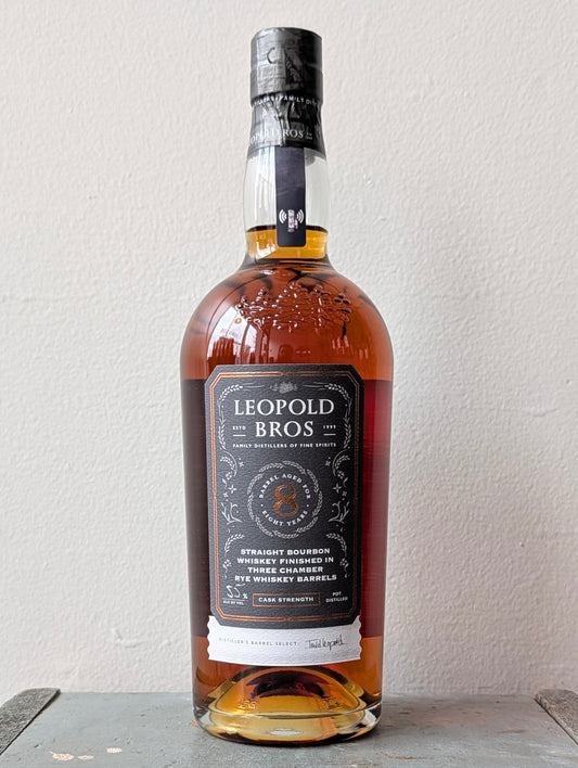 Leopold Brothers, 8 Years Old Cask Strength Straight Bourbon Whiskey Finished In Three Chambers Rye Barrels